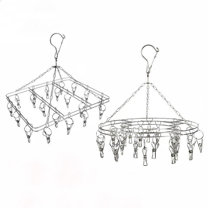 1PC Stainless Steel Clothes Drying Hanger Round Square Plum Shape Clothing Rack Underwear Sock Towel Clips Home Outdoor Supplies