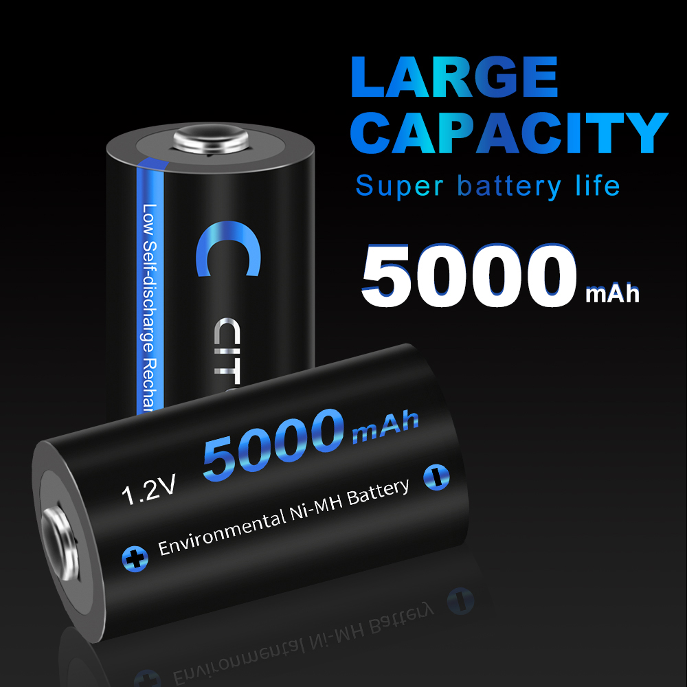 CITYORK Akumulator o rozmiarze 1,2 V C 5000 mAh Akumulator R14 C o dużej pojemności z ładowarką LCD do C D AA AAA 9 V