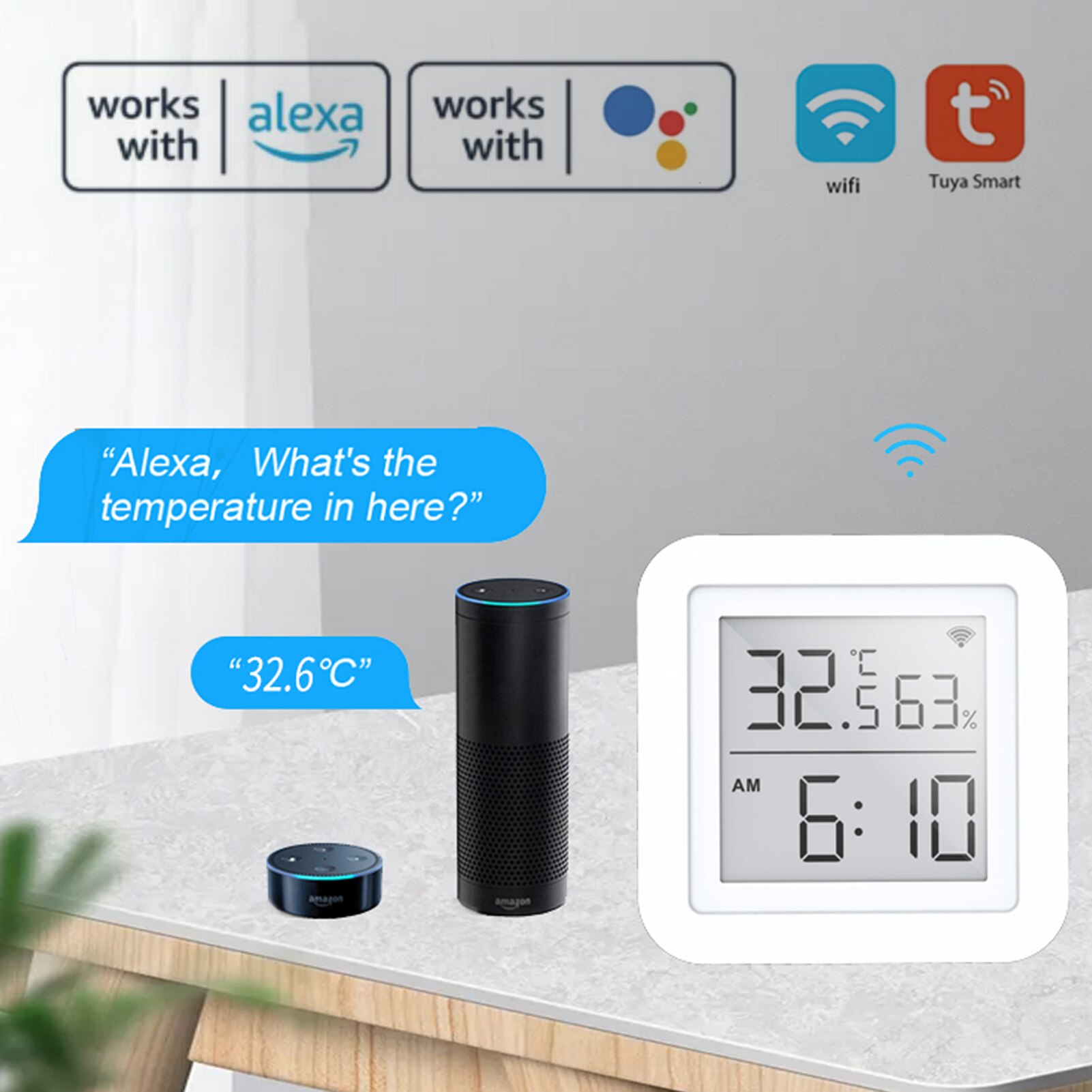 Tuya wifi temperatur og fugtighed sensor smart hjem indendørs intelligent sensor termometer fugtighedsmåler arbejde med alexa: Type b