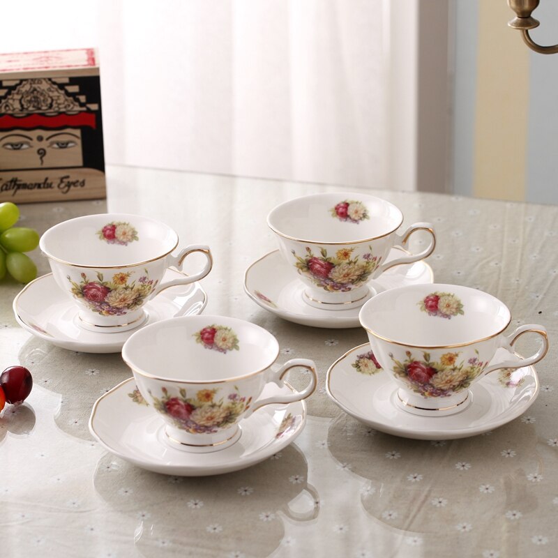 Juego de tazas de té de Taza de Café de Cerámica chino de con de flor, juego de tazas de té elegantes y platillo, juego de cuchara, el mejor