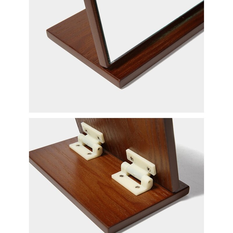 Wooden Desktop Makeup Mirror Large Princess Mirror Desktop Folding Vanity Mirror Rotating Wooden Mirror