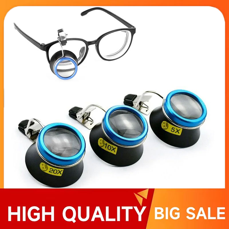 5X 10X 20X Lenzenvloeistof Vergrootglas Clip-On Eye Loep Vergrootglas Draagbare Oculair Procesbediening Horlogemakers Reparatie Tool