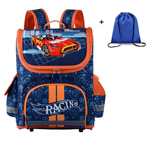 Cartoon1-5 Grade School Bags Backpack For Girls Boys Football Children Orthopedic EVA Backpack Mochila Infantil: red racing