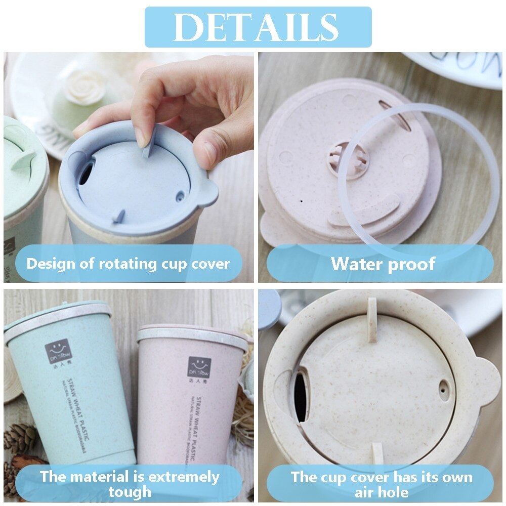 280ML Double-wall Insulation Wheat Fiber Straw Coffee Cup Travel Mug Leakproof