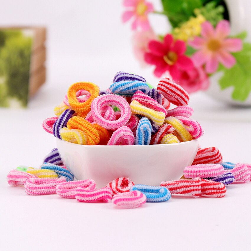 100 Uds coloridos sostenedores del pelo de las mujeres del niño linda muchacha niños raya doble Color cinta para el pelo de goma accesorios para el cabello elásticos