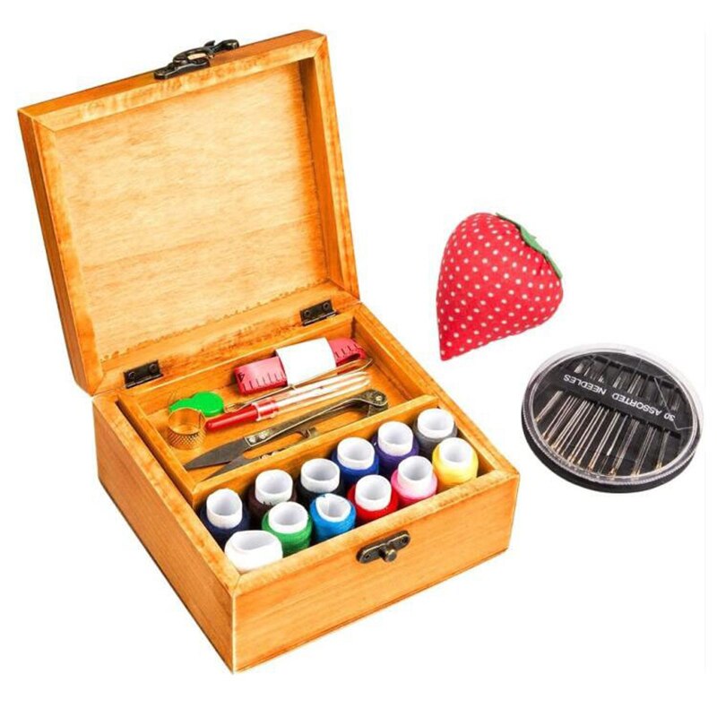 Caja de madera para costura, Artículos y accesorios para costura, caja de trabajo para reparación, suministros de costura, caja de almacenamiento, almacenamiento de herramientas de costura