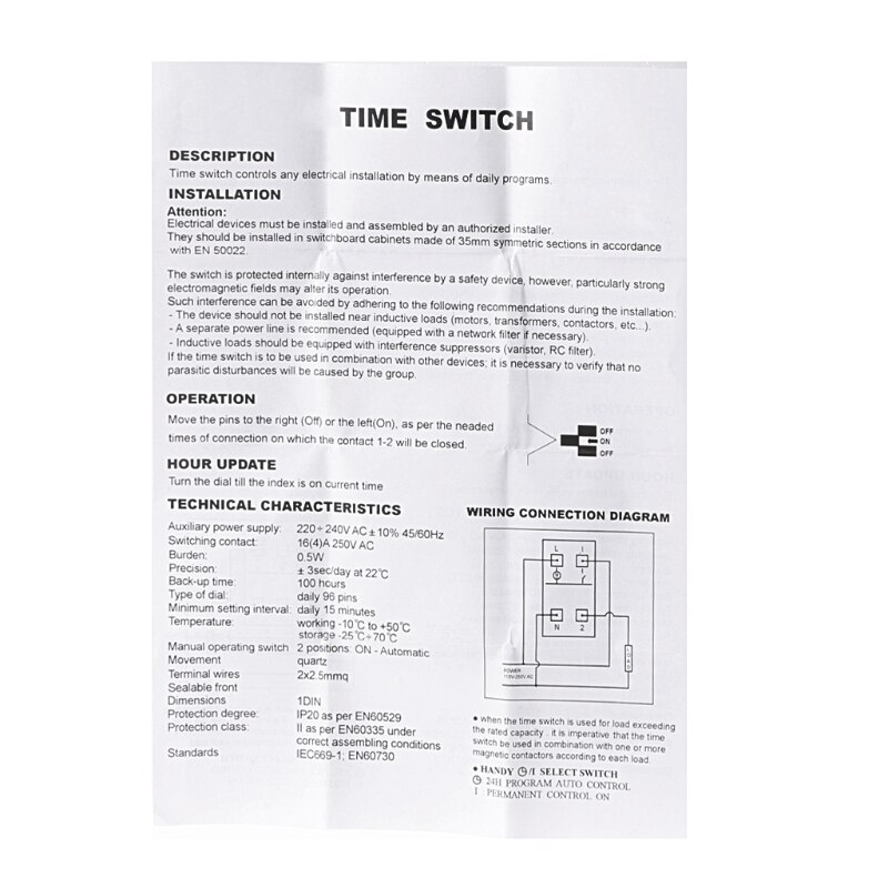 Mekanisk 24 timers programmerbar din-skinne-timer-relæ 110-240v 16a