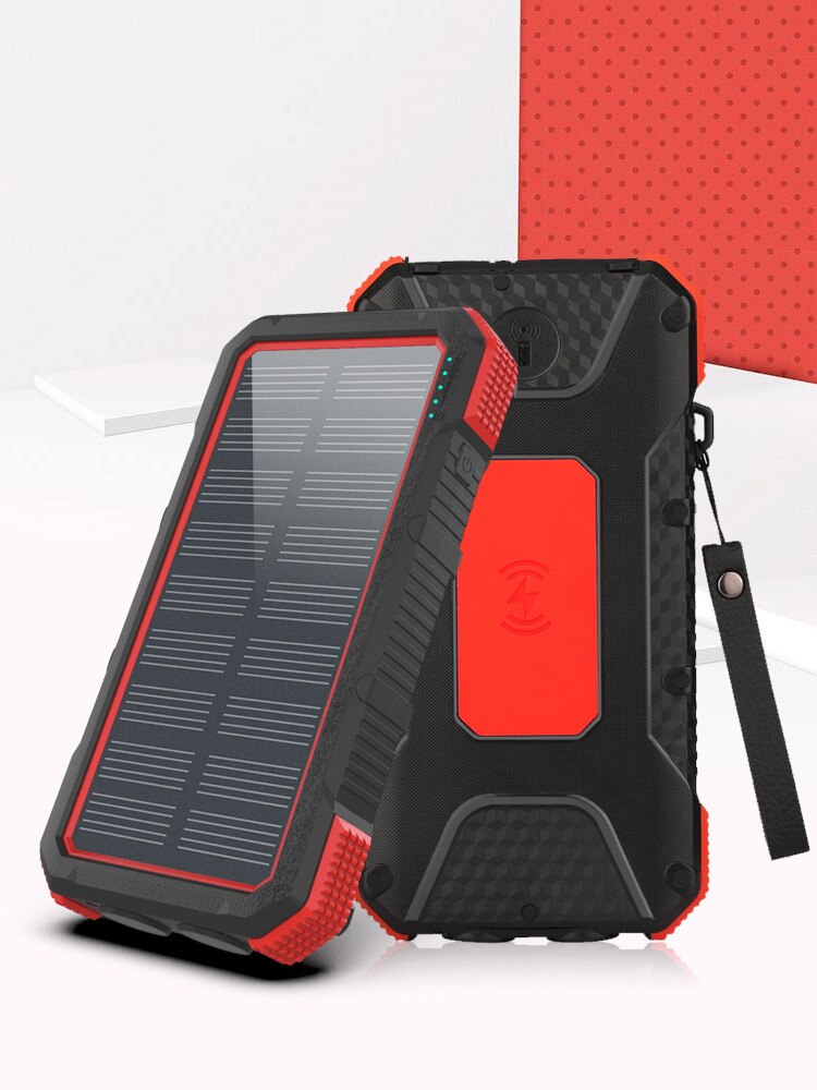 45000mah Wireless Solar Power Bank Portable External Charger Fast Charging PoverBank LED Battery for Iphone Xiaomi Samsung: Red