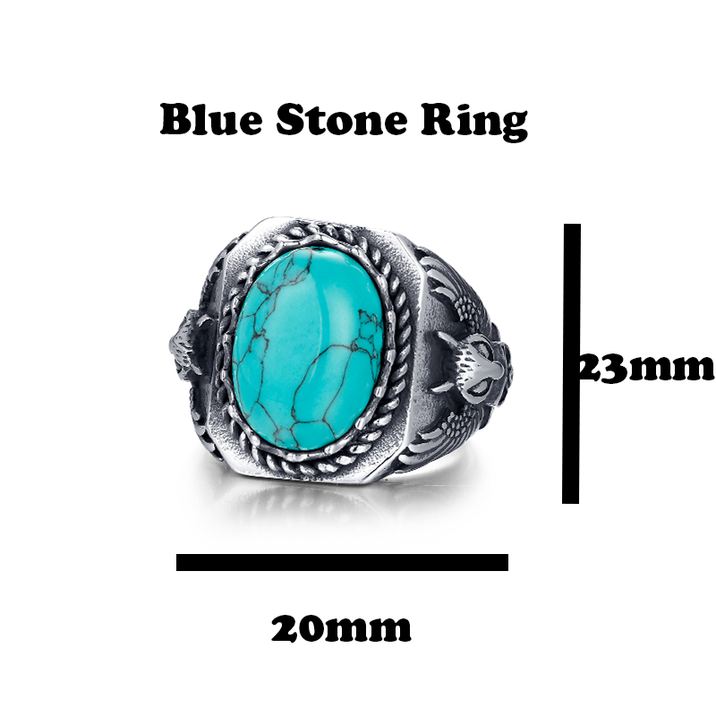 Statement Punk Rock Stylish Signet Rings for Men, Bat Ring with Round Blue Stone, Stainless Steel Metal Party Jewelry ,US Size