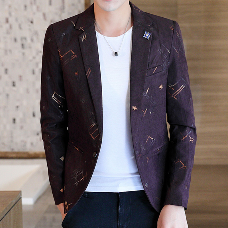 Männer der Jugend Beiläufige Dünne High-End-Druck Anzug Blazer/Männlichen Bankett Jacke Mantel: WHITE / Asian XXL is Eur L