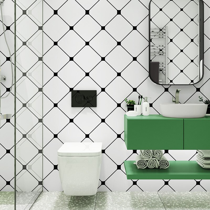 Furniture Renovation Sticker Kitchen Cabinet Wardrobe Decoration Wallpaper Bathroom Waterproof Cupboard Table PVC Marble Sticker: White grid / 60cm x 10m