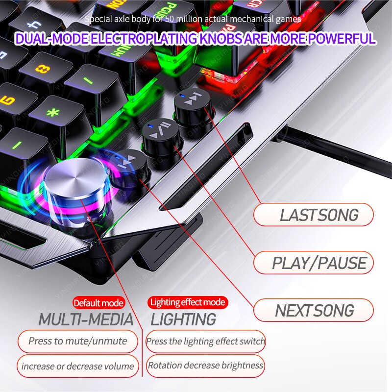 K100 Metal Real Mechanical Keyboard Gaming with Wrist Rest Knob Blue Axis USB Wired Backlit Running Lamp Keyboard for Gamer PC