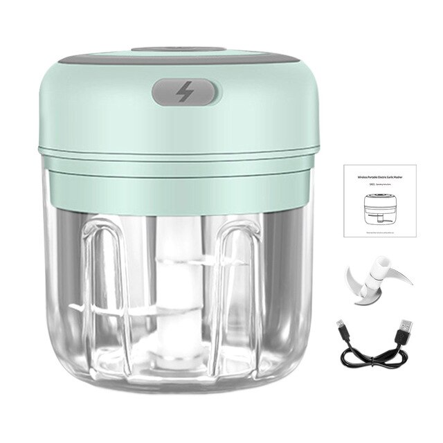 100/250ml Mini USB Wireless Electric Garlic Masher Press Mincer Vegetable Chili Meat Grinder Food Chopper Kitchen Tools: 250ML green