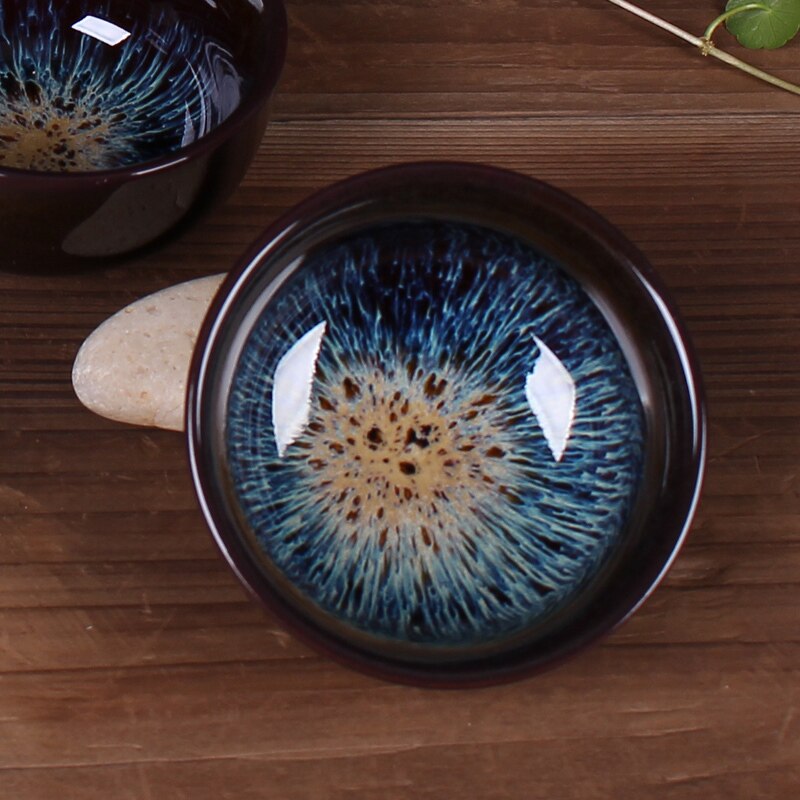 Taza de Té de Cerámica Hecha a Mano - Acabado Crackle Glaze - Vajilla Ecológica de Barro: Taza recta