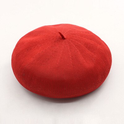 Simple light version 18-color women's beret hat spring and summer thin linen texture painter hat girl beanie hat: red