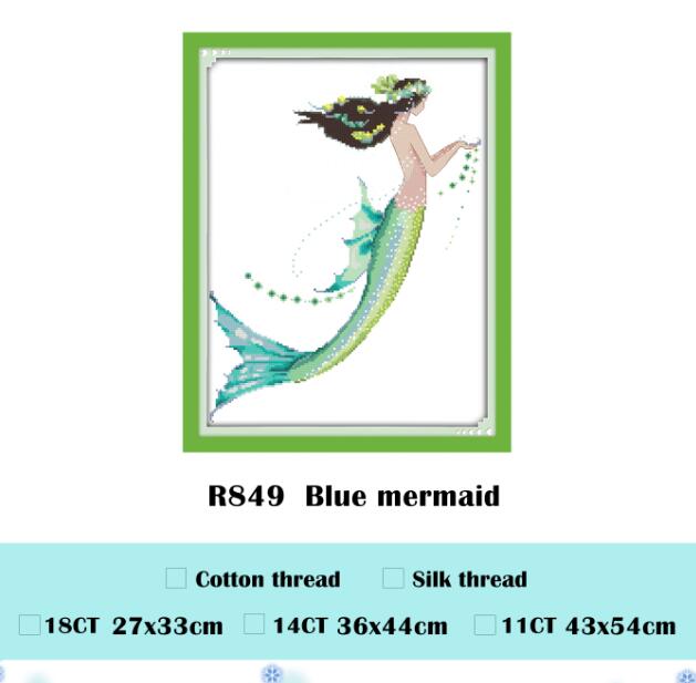 Mermaid Ocean Cross Stitch Kit For Beginners - 14CT Stamped Embroidery With Pattern, Thread & Needle (15.75x19.69 Inch)