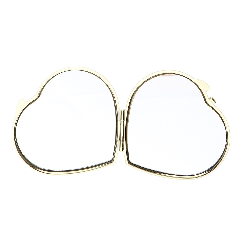 Gold Compact Purse Mirror, Metal Heart-Shaped 2 Sided Mirrors - Clear Reflection & Locking Clasp, Romantic Small for Her
