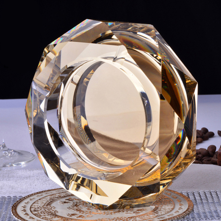 Luxe Gold Clear Black Kleurrijke 12 cm Ronde Crystal Asbak Asbak voor Vriendje Home Decor DEC184