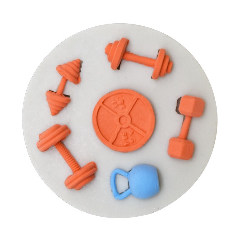 Molde de silicona para equipo de Gimnasio Deportivo, herramienta de decoración de pasteles DIY con mancuernas y Fondant