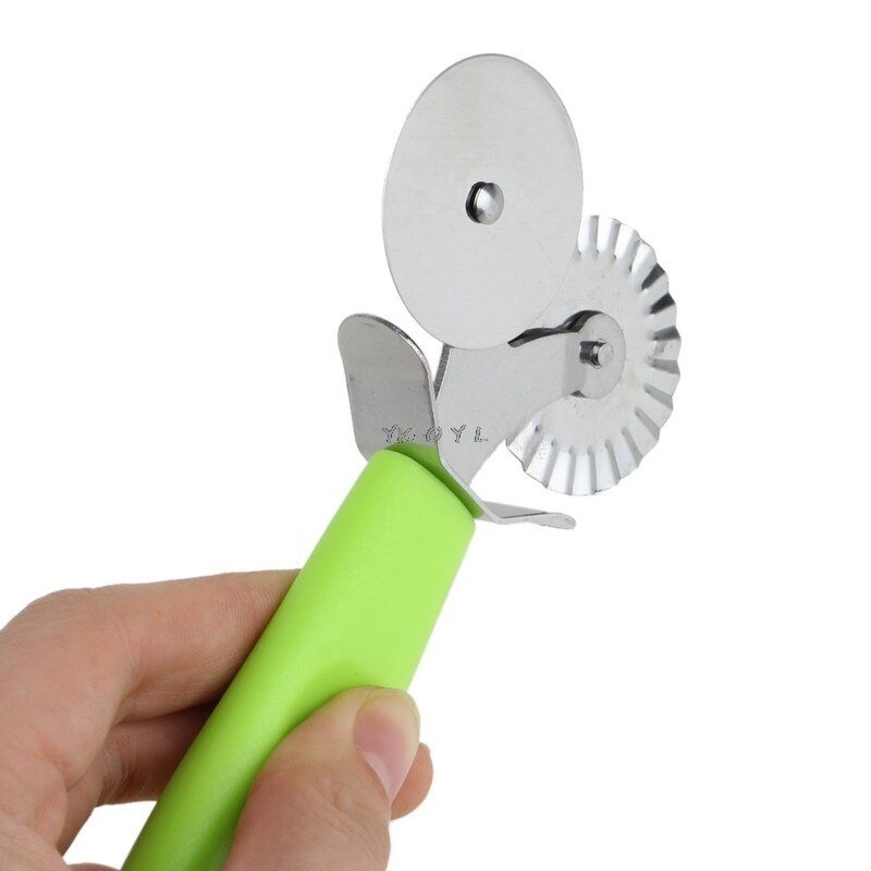 Double Roller Pizza Knife Cutter Pastry Pasta Dough Crimper Wheel Rolling Slicer Pastry Cutting Tool
