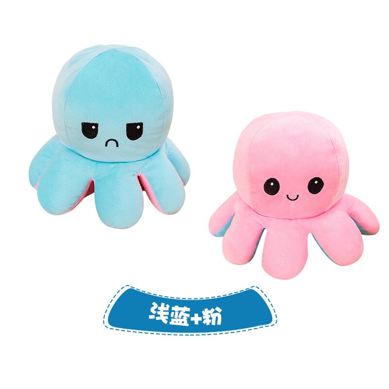 peluche octopus reversibl Flipped doll flip plush toy double sided doll reversible Octopus: Light blue  Pink