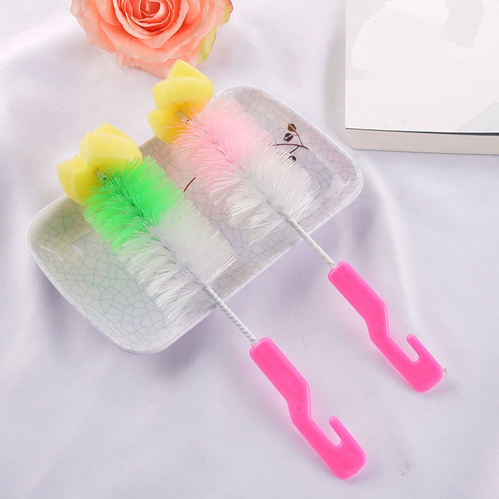 2pcs Baby Bottle Infant Sponge 360-degree Rotating Baby Nipple Bottle Cleaner Pacifier Wash Tool Cleaning Kit Milk Bottle Brush