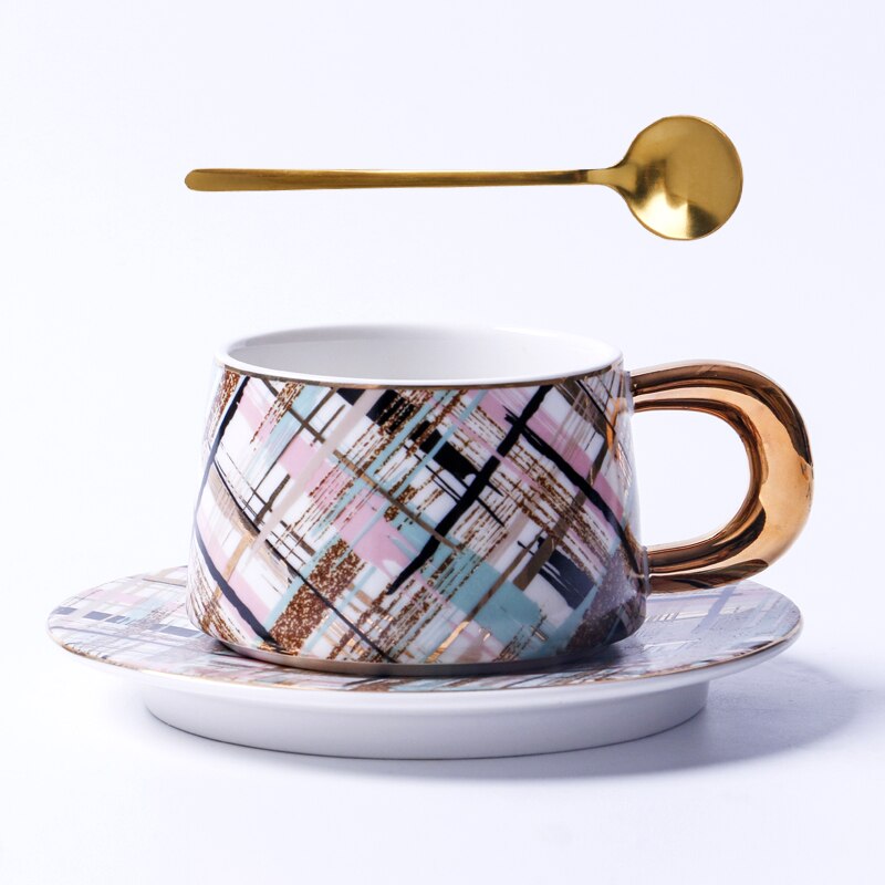 Taza De café Mate De cerámica nórdica De lujo, platillo , Tazas De café reutilizables, Tazas De café hechas a mano, EK50BD: C