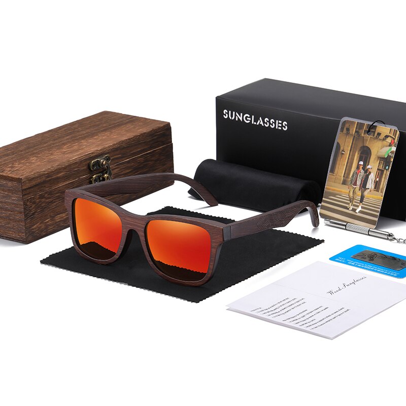 GM Sonnenbrille aus natürlichem Bambusholz, handgefertigt, polarisierte Brille, Spiegelbeschichtung, Gläser, Brillen mit Geschenkbox: Rosa