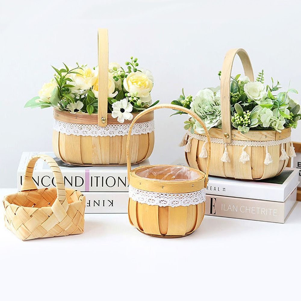 Cestino intrecciato Cestino intrecciato a mano alla moda fatto a mano Cesto di fiori portatile in carta fai-da-te Cesto intrecciato a mano Cestino portaoggetti intrecciato a mano