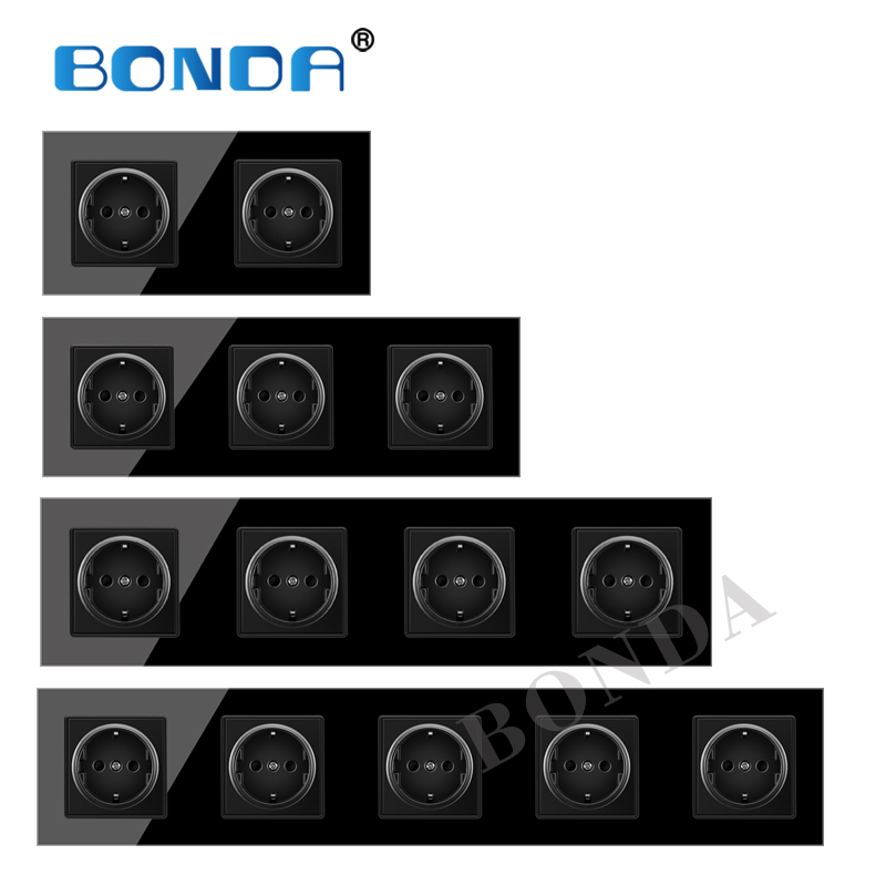 16A Porous conjoined power socket, socket panel, three-layer power socket without plug, crystal tempered glass AC110-250V