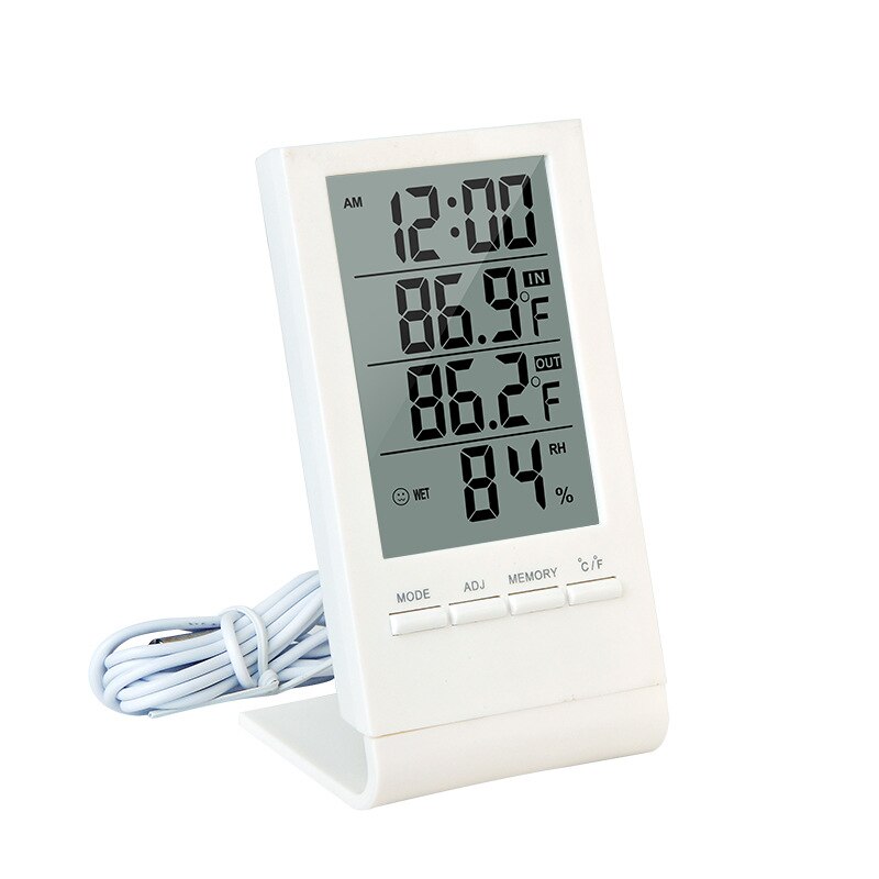 LCD Electronic Digital Temperature Humidity Meter Thermometer Hygrometer Indoor Outdoor Weather Station Clock: white