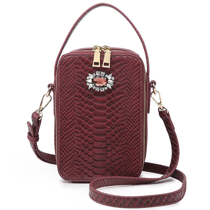 Box Bags Crystal Decoration Python Bag Snake Pattern Women Shoulder Handbag Bags: S-Maroon