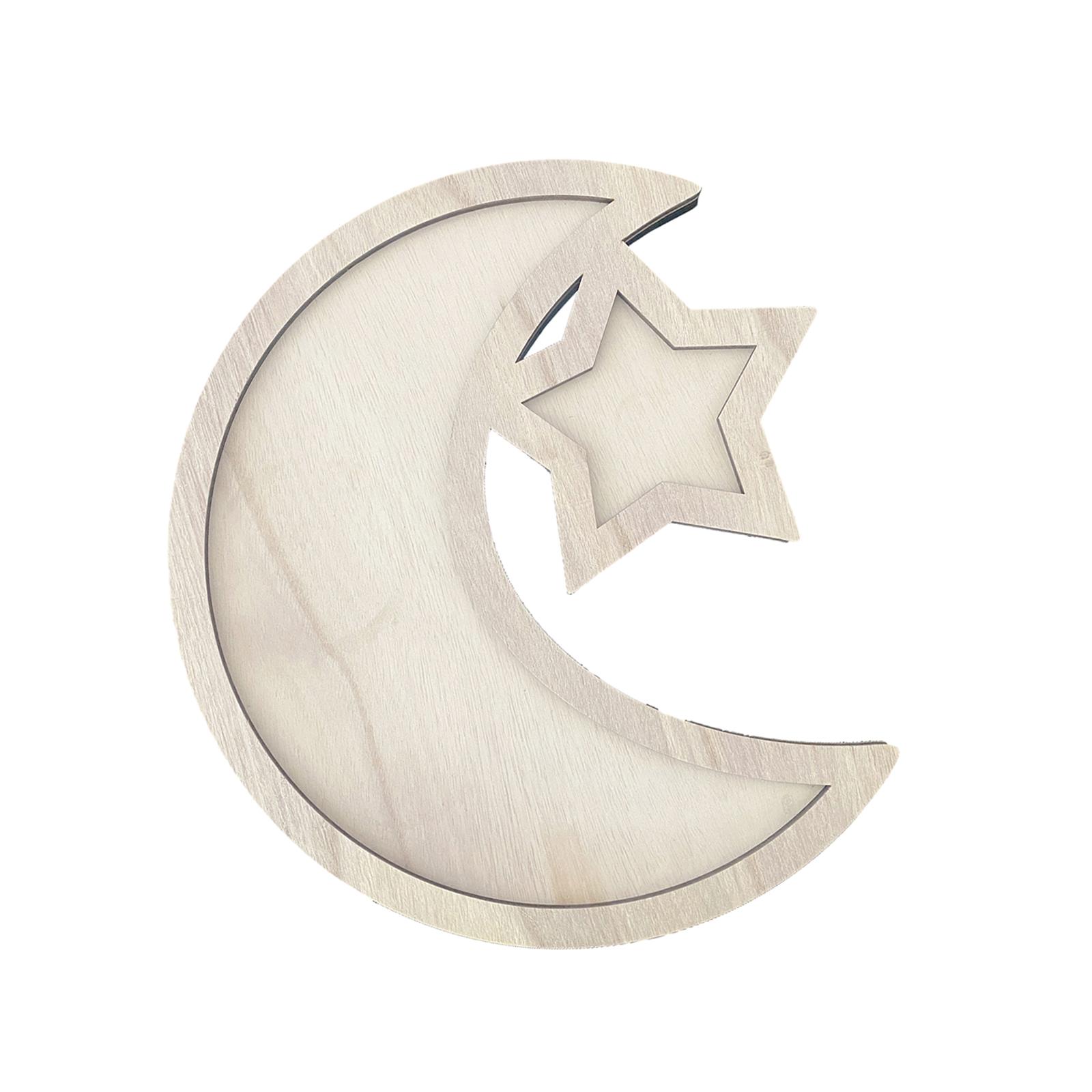 Bandeja de frutas de madera, bandeja para servir comida con forma de luna y estrella, decoración de mesa islámica, decoración del hogar de Ramadán para cena familiar, suministros de cocina