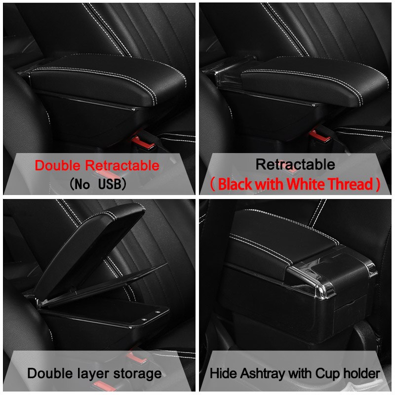 Accoudoir pour Peugeot 208, boîte universelle en cuir PU, boîte de rangement Central de voiture 208 cendrier support de verre accessoires de modification: Double Black White