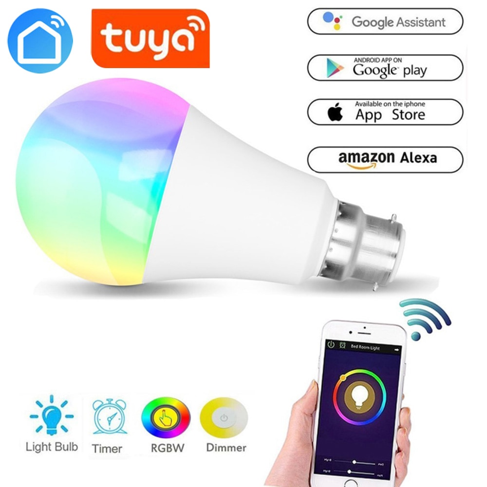 Tuya App Wifi Slimme Lamp Schakelaar Dimbare Multicolor E27/E26/B22 Led Lamp Compatibel Met Alexa En google Assistent