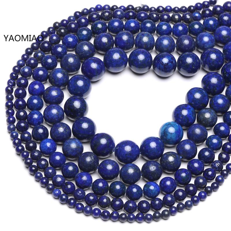 Lapislázuli piedra Natural nunca pierde color cuentas redondas 15 "hebra 4 6 8 10 12 14MM Tamaño de selección para la fabricación de joyas