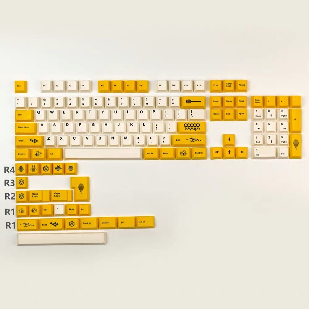 128 Toetsen Bee Thema Pbt Cherry Profiel Keycaps Dye Subbed Voor Cherry Gmmk Pro Mechanische Toetsenbord Iso Toetsen Keyboard RK61 GK61: Default Title