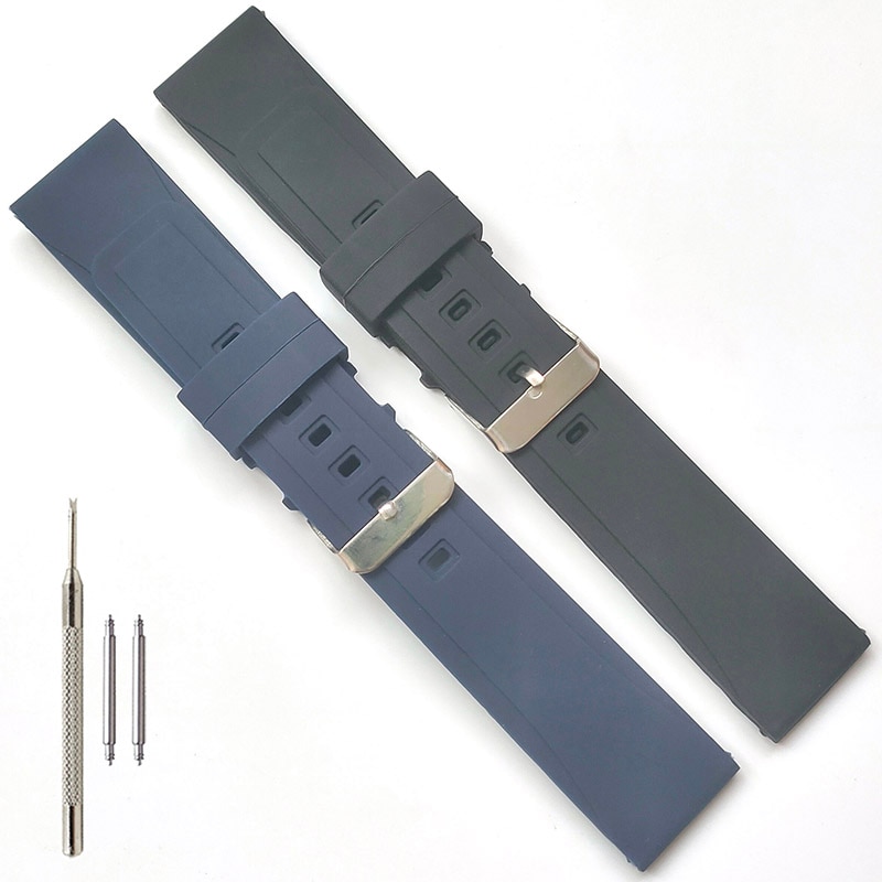 20Mm 22Mm 24Mm 26Mm Silicone Rubber Horloge Band Zachte Klassieke Zwart Navy Blauw Vervanging Band Voor casual Horloge
