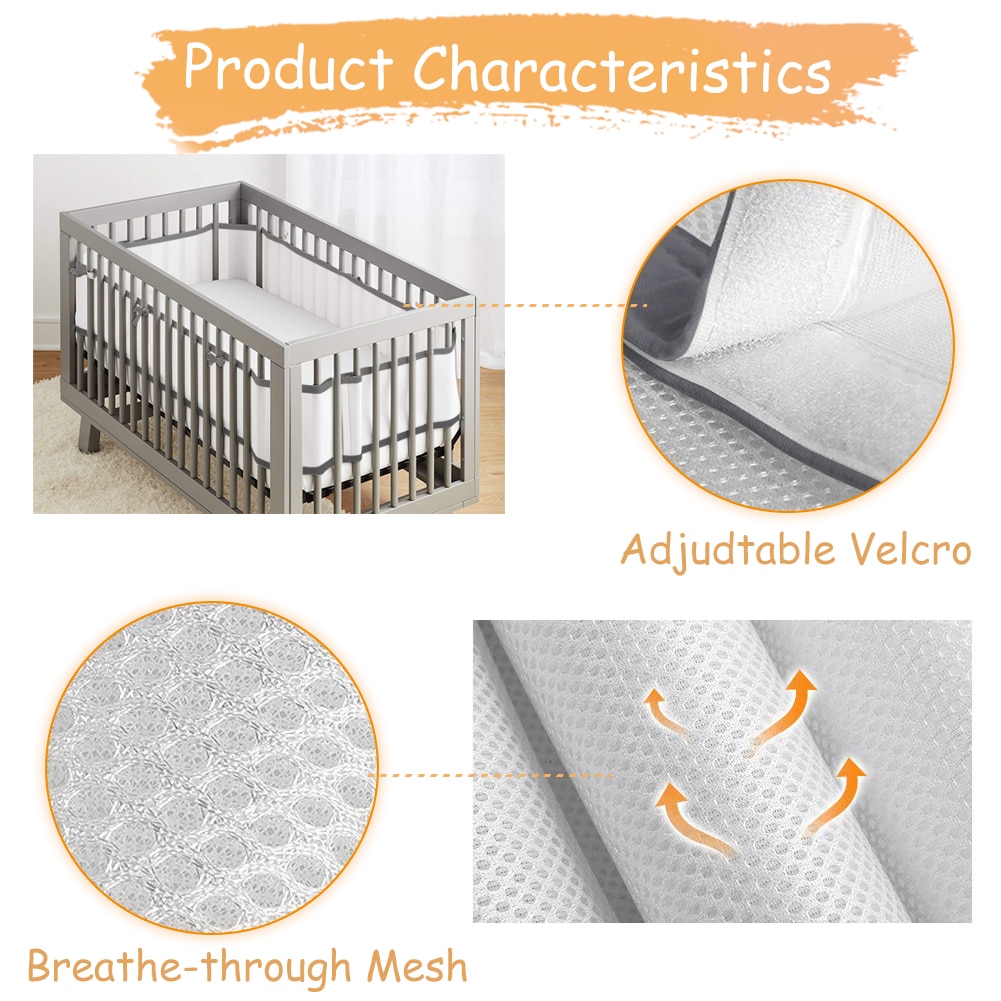 2PCS Lightweight Elastic Home Bedroom Baby Care Thread Gluing Anti-collision Breathable Mesh Polyester Detachable Crib Bumper