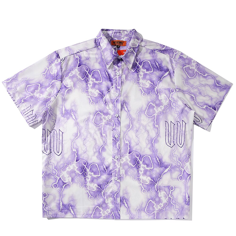 Błyskawica gotyckie ubrania letnie bluzki plus rozmiar bluzka Streetwear ponadgabarytowe męskie ubrania Got hawajska koszula aloha 2020 moda: Fioletowy / Xl