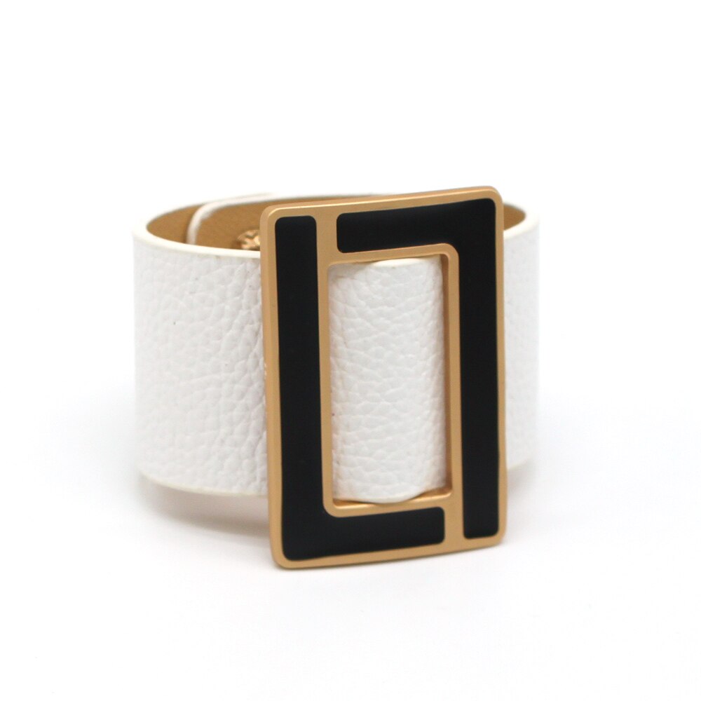 Mode Brindle Brede Leren Armband Voor Vrouwen Zwart Wit Geometrische Metalen Armband Wrap Charm Sieraden Femme: 5