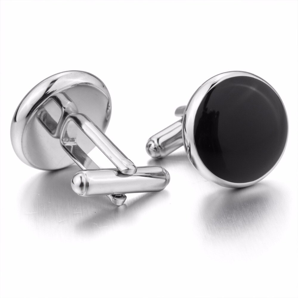 Men Showing Shirt Men Business Rhodium-Plated Enamel Cufflinks Black Gold-Tone Stud Set Tuxedo