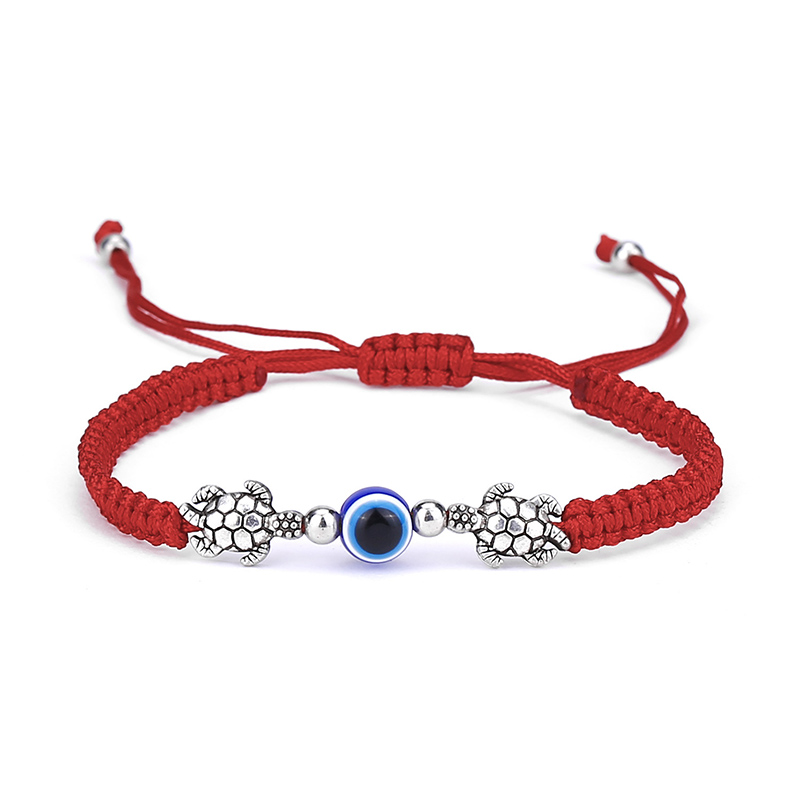 Pulsera turca contra el mal de ojo, Pulsera ajustable con cordón tejido a mano Unisex, Brazlet clásico de mano de Fátima, del Día de San Valentín, Pulsera roja: Zinc negro plateado