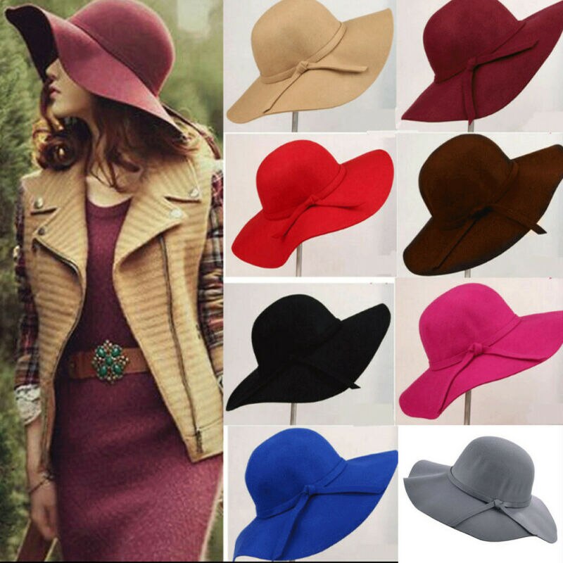 Chapeau casual fedora kasket med brede skygge kuppel hatte uld floppy hat kvinder sorte cloche hatte