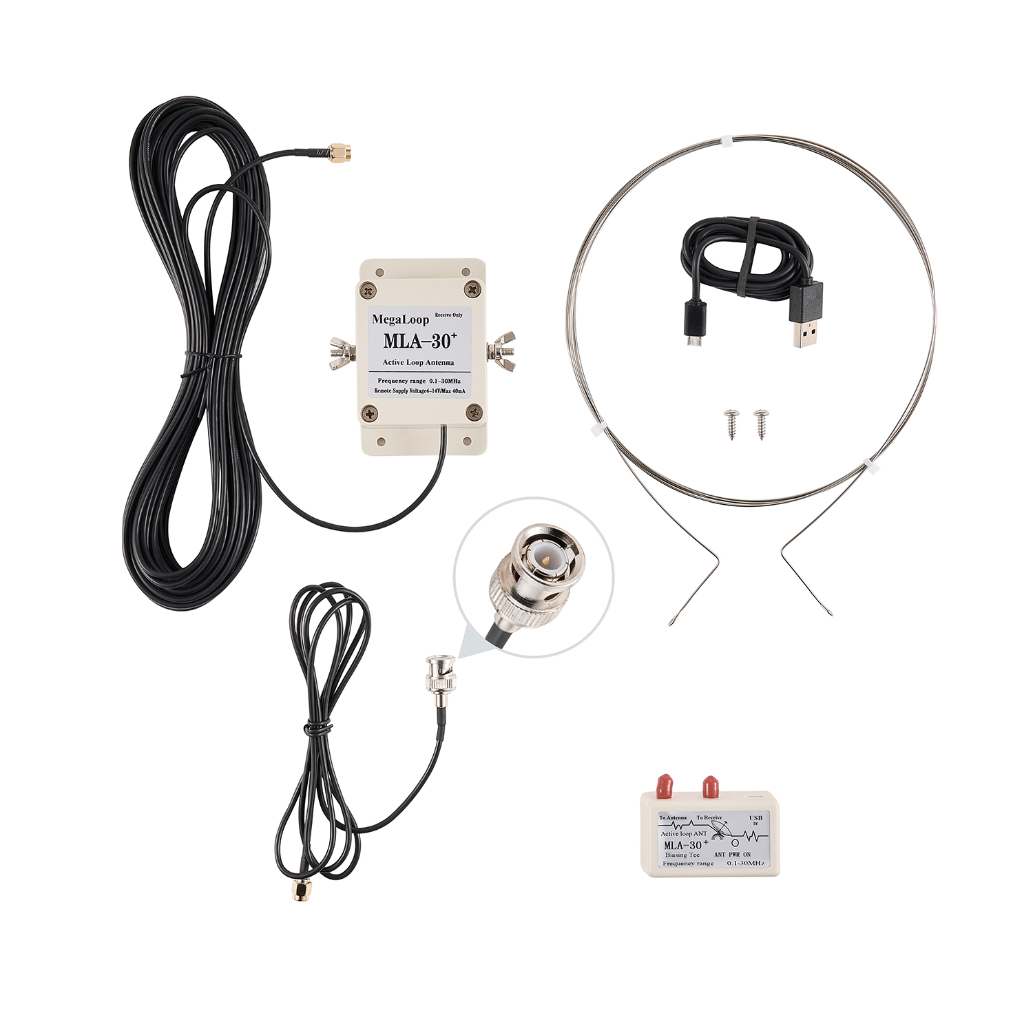 MLA-30+ plus 0,5-30MHz Ring Actieve Ontvangstantenne Geluidsarm Medium Korte Golf SDR Loop Antenne Korte Golf Radio Antenne MLA30: WHITE