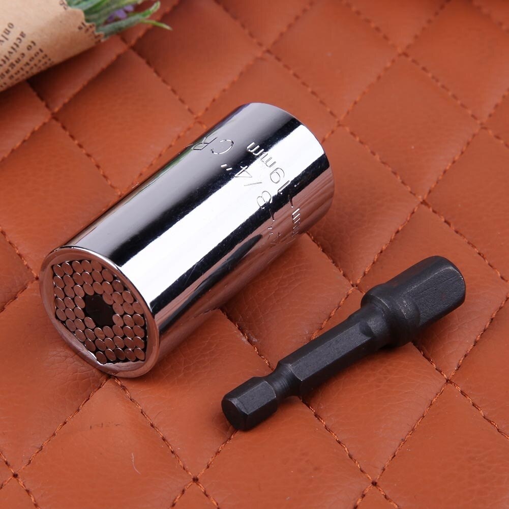 1 Set Torque Wrench Head Set Universal Socket Sleeve 7-19mm Power Drill Ratchet Bushing Spanner Key Multi Hand Tools: Silver