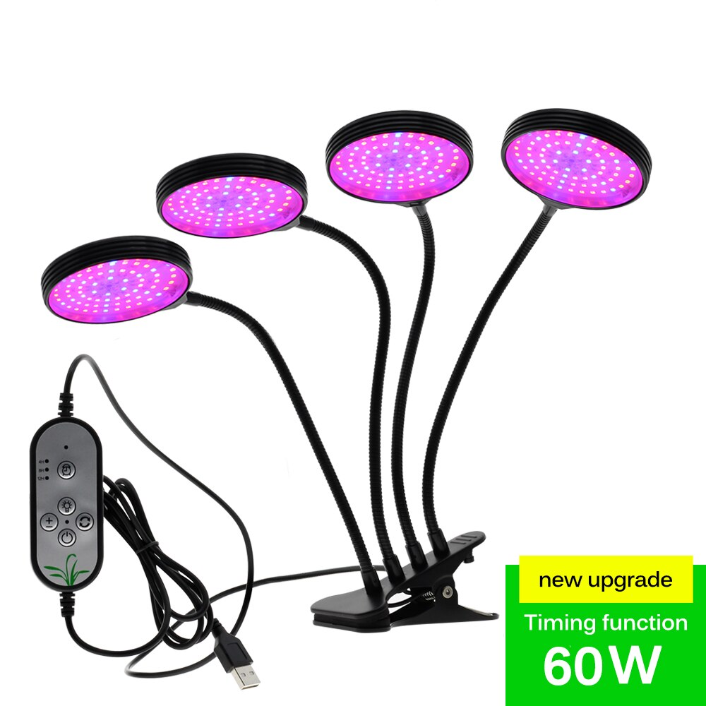 Luz LED de cultivo con Clip Flexible de 360 grados, fuente de alimentación USB, luz LED de escritorio para crecimiento de plantas.: 60W