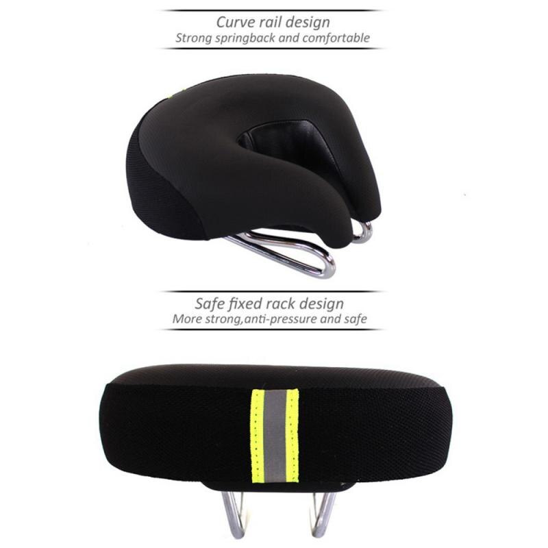 Sillín de bicicleta sin ruido, asiento de 5cm de espesor, súper suave y grueso, absorción de impacto, cómodo, con tiras reflectantes