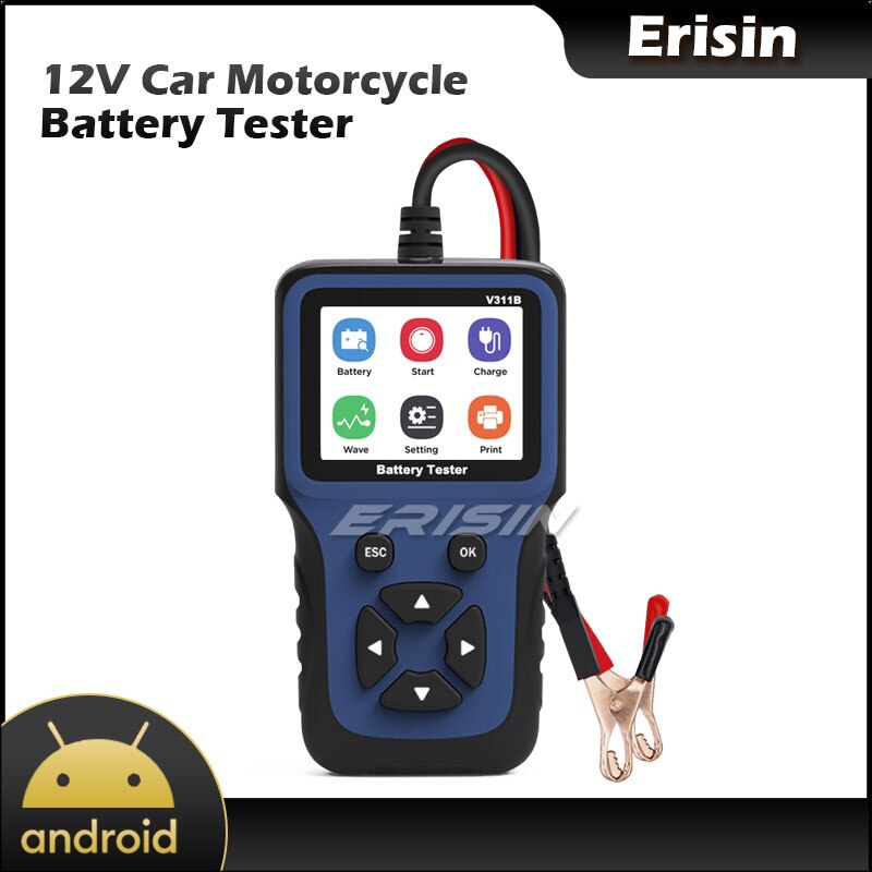 Erisin 392 Car Motorcycle Battery Tester Load Charging Cranking System Test Tool 12V