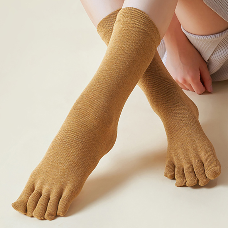 Damen-zehensocken, winter-frühlingssocken aus baumwolle, lässige japanische stil-sportsocken, wadenlang, einfarbige zehensocken: Gelb
